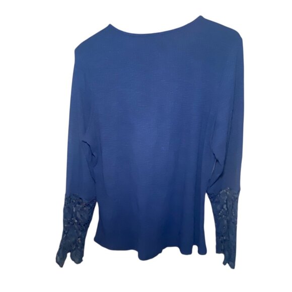 Kancystore Blue Long Sleeve Lace Cuff Top Waffle Knit Button Henley Womens XL - Picture 3 of 8